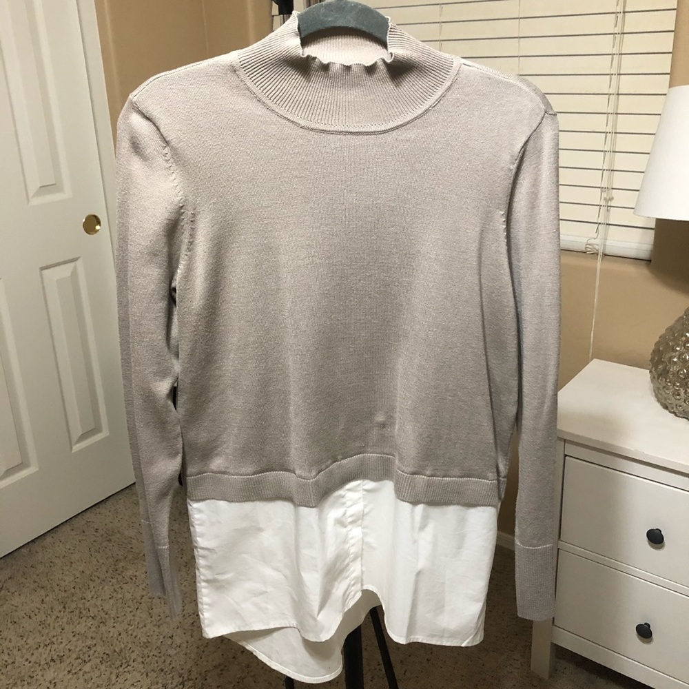 Chico’s Long Sleeve Mock Neck Sweater Blouse-Taupe